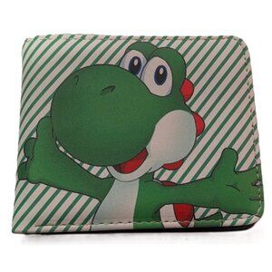 Yoshi Super Mario Green Stripe Bifold Wallet ID Window Coin Pocket